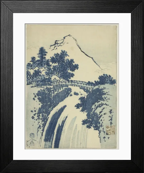 Framed Print : Landscape with waterfall, from an untitled series of chuban prints, Japan, c. 1831 Framed Print : Landscape with waterfall, from an untitled series of chuban prints, Japan, c. 1831