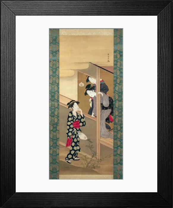 Framed Print : Three Beauties Chatting by a Veranda, Japan, About 1792. Creator: Shunsho Framed Print : Three Beauties Chatting by a Veranda, Japan, About 1792. Creator: Shunsho