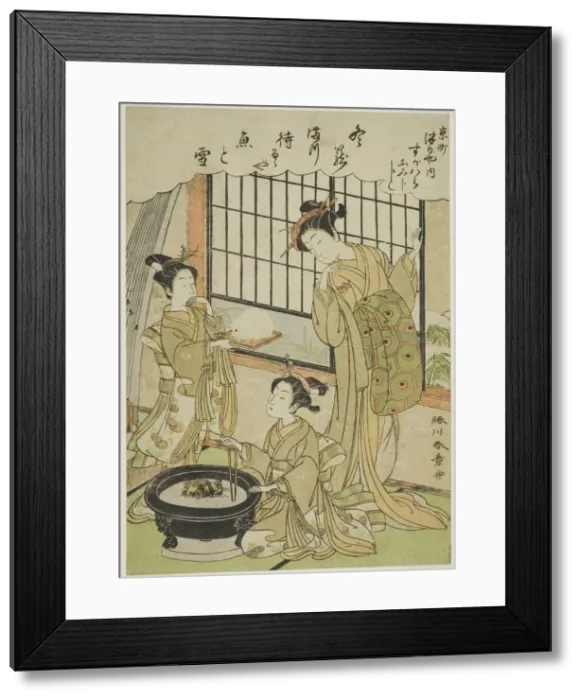Framed Print : The Courtesan Sugawara of the Tsuruya House and Her Kamuro Namiji and Kashiko, Japan, 1771. Creator: Shunsho Framed Print : The Courtesan Sugawara of the Tsuruya House and Her Kamuro Namiji and Kashiko, Japan, 1771. Creator: Shunsho