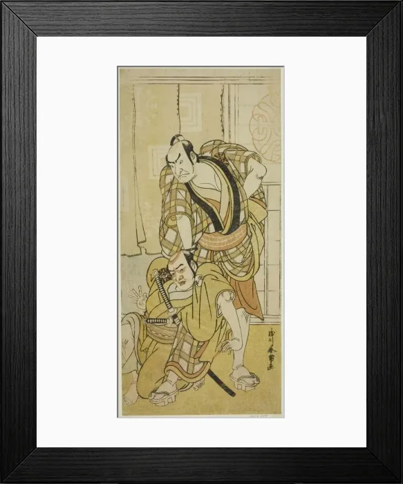 Framed Print : The Actors Nakamura Nakazo I as Tenjiku Tokubei (?) (right) and Bando Kumajuro as... c Framed Print : The Actors Nakamura Nakazo I as Tenjiku Tokubei (?) (right) and Bando Kumajuro as... c