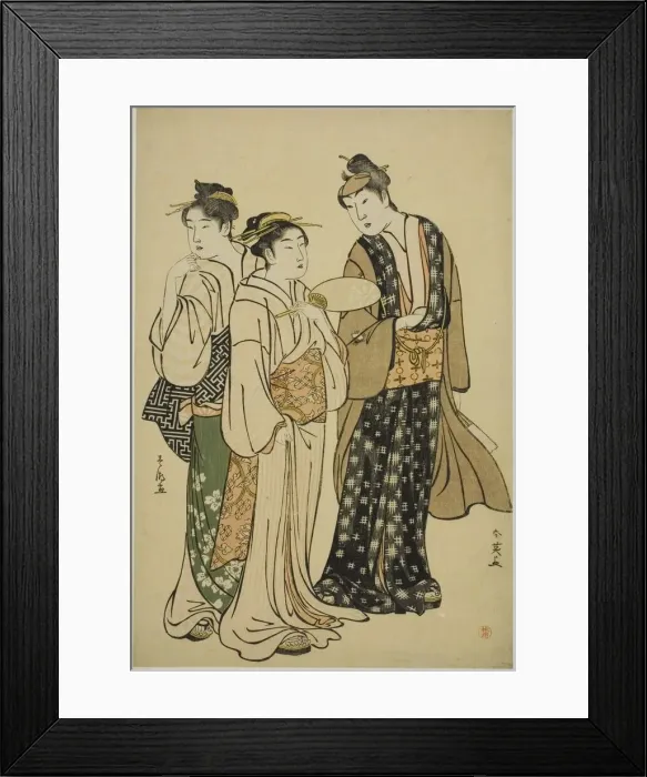 Framed Print : The Actor Iwai Hanshiro IV in Street Attire (by Shun ei) Conversing with Two Women... c Framed Print : The Actor Iwai Hanshiro IV in Street Attire (by Shun ei) Conversing with Two Women... c