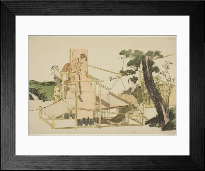 Framed Print : Women weaving on a loom, Japan, late 1810s and / or early 1820s. Creator: Hokusai Framed Print : Women weaving on a loom, Japan, late 1810s and / or early 1820s. Creator: Hokusai