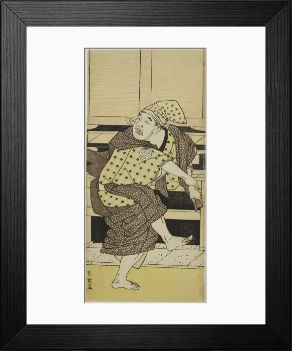 Framed Print : The Actor Asao Tamejuro I as Drunken Gotobei Doing a Sambaso Dance (Goto... c. 1790) Framed Print : The Actor Asao Tamejuro I as Drunken Gotobei Doing a Sambaso Dance (Goto... c. 1790)