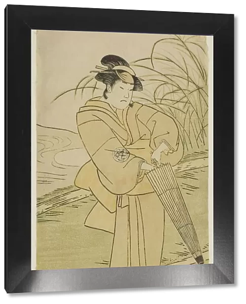 The Actor Yamashita Kinsaku II as Okaya in the Play Yomogi Fuku Noki no Tamamizu... c. 1795. Creator: Katsukawa Shun'ei