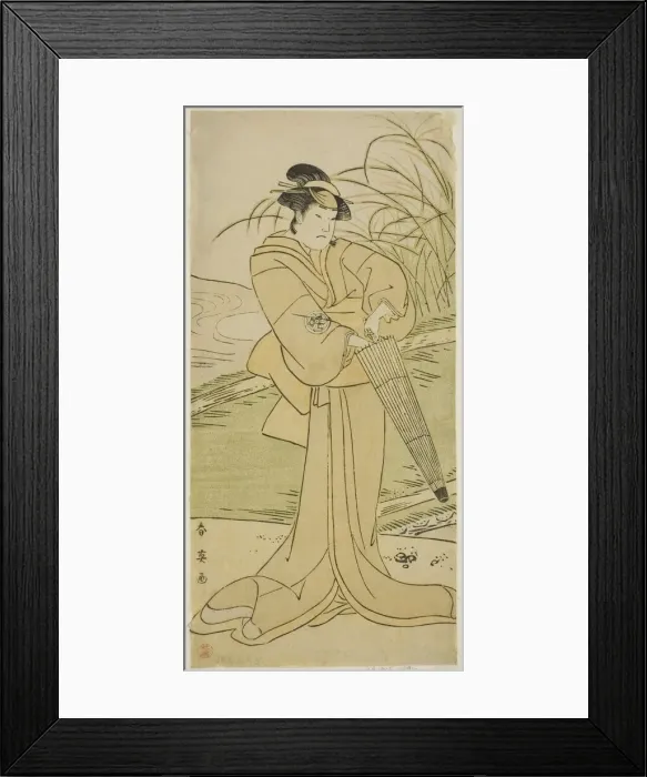 Framed Print : The Actor Yamashita Kinsaku II as Okaya in the Play Yomogi Fuku Noki no Tamamizu... c. 1795. Creator: Katsukawa Shun'ei