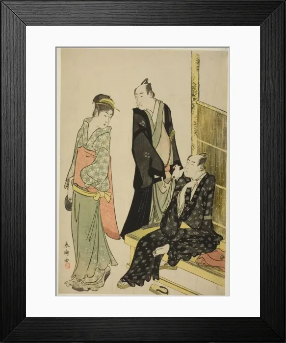 Framed Print : The Actors Onoe Matsusuke I and Ichikawa Omezo I at a Teahouse, c. 1780 / 1801. Creator: Katsukawa Shuncho Framed Print : The Actors Onoe Matsusuke I and Ichikawa Omezo I at a Teahouse, c. 1780 / 1801. Creator: Katsukawa Shuncho