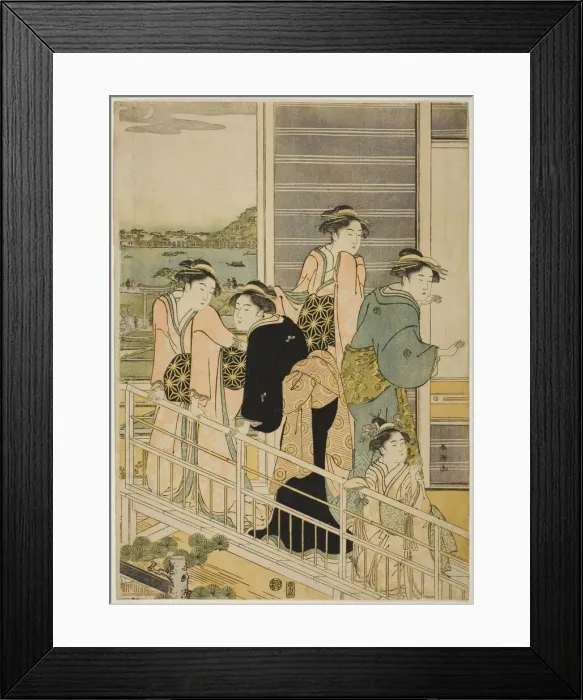 Framed Print : Women on a Balcony of a Yoshiwara Teahouse, c. 1780s. Creator: Katsukawa Shuncho Framed Print : Women on a Balcony of a Yoshiwara Teahouse, c. 1780s. Creator: Katsukawa Shuncho