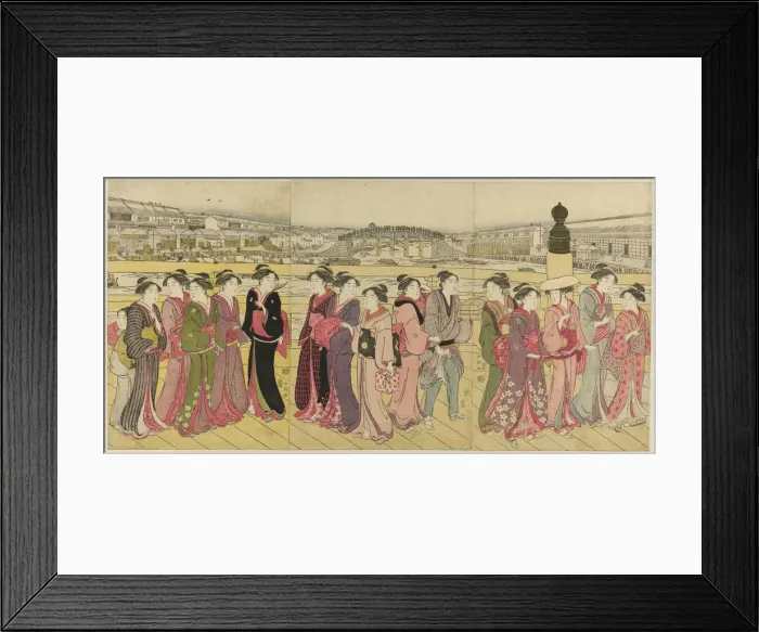 Framed Print : Crossing Nihonbashi Bridge, c. 1790. Creator: Katsukawa Shuncho Framed Print : Crossing Nihonbashi Bridge, c. 1790. Creator: Katsukawa Shuncho