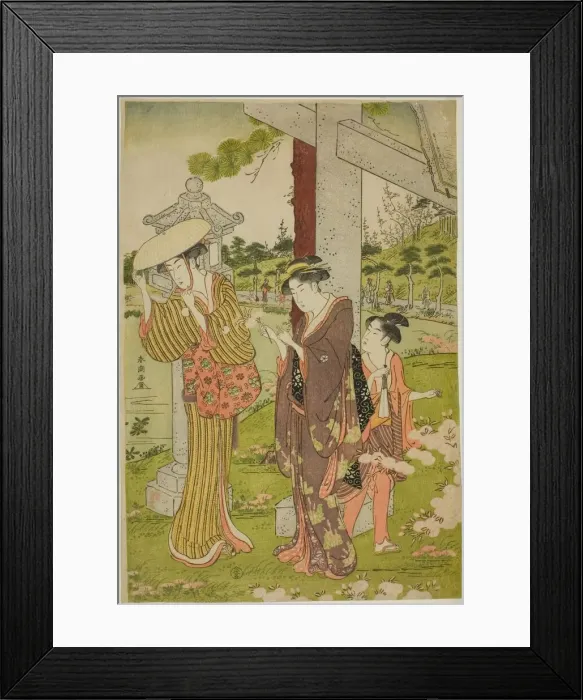 Framed Print : Picking Flowers at Kumano Junisha Shrine in Tsunohazu, late 1780s Framed Print : Picking Flowers at Kumano Junisha Shrine in Tsunohazu, late 1780s