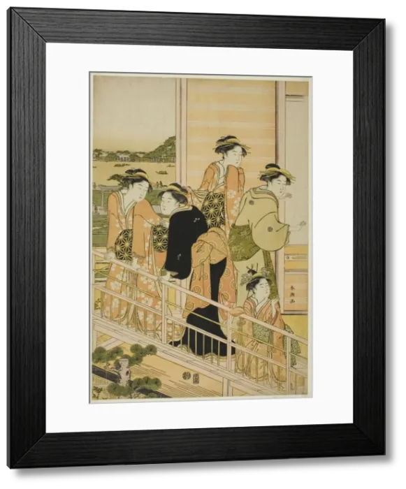 Framed Print : Women on a Balcony of a Yoshiwara Teahouse, c. 1780s. Creator: Katsukawa Shuncho Framed Print : Women on a Balcony of a Yoshiwara Teahouse, c. 1780s. Creator: Katsukawa Shuncho