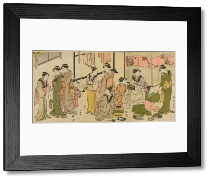 Framed Print : Around the Kotatsu, c. 1789. Creator: Katsukawa Shuncho Framed Print : Around the Kotatsu, c. 1789. Creator: Katsukawa Shuncho
