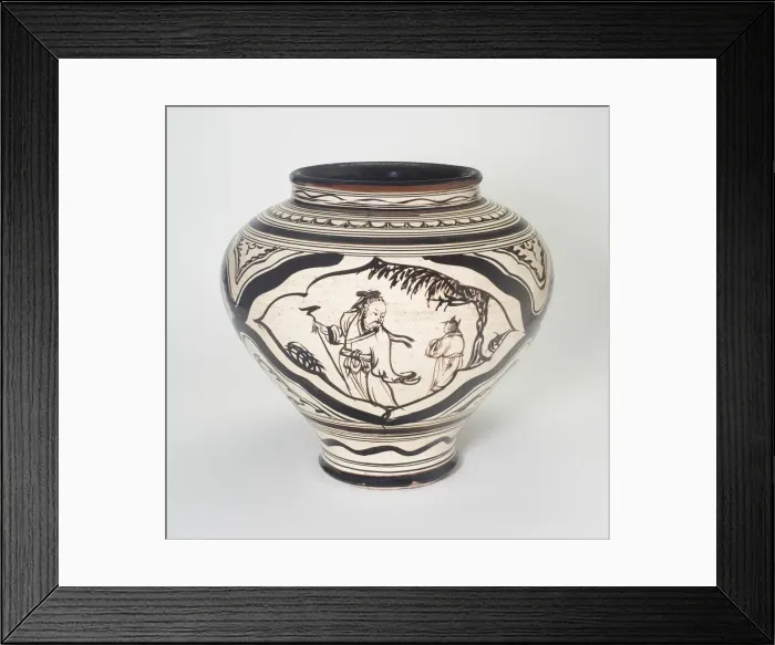 Framed Print : Vase with Figural and Floral Decoration, Yuan dynasty (1279-1368), 14th century. Creator: Unknown Framed Print : Vase with Figural and Floral Decoration, Yuan dynasty (1279-1368), 14th century. Creator: Unknown