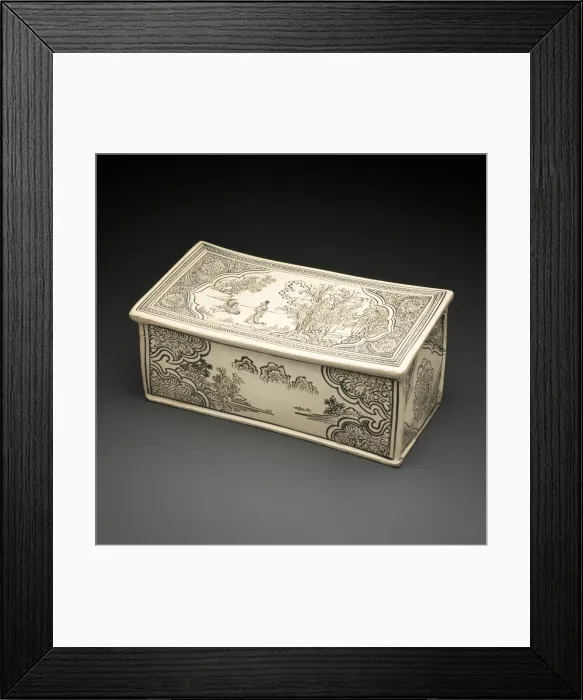 Framed Print : Rectangular Pillow with Figural and Landscape Scenes, Double-Lotus Framed Print : Rectangular Pillow with Figural and Landscape Scenes, Double-Lotus