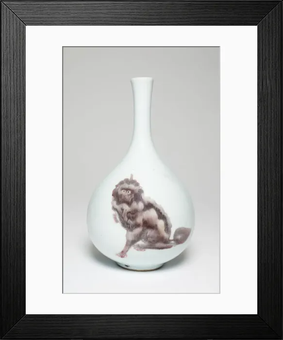 Framed Print : Vase with Three Furry Creatures, Qing dynasty (1644-1911), Kangxi period (1662-1722)