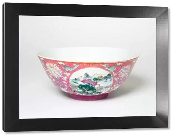Bowl with Landscapes, Medallions, and Stylized Flowers, Qing dynasty
