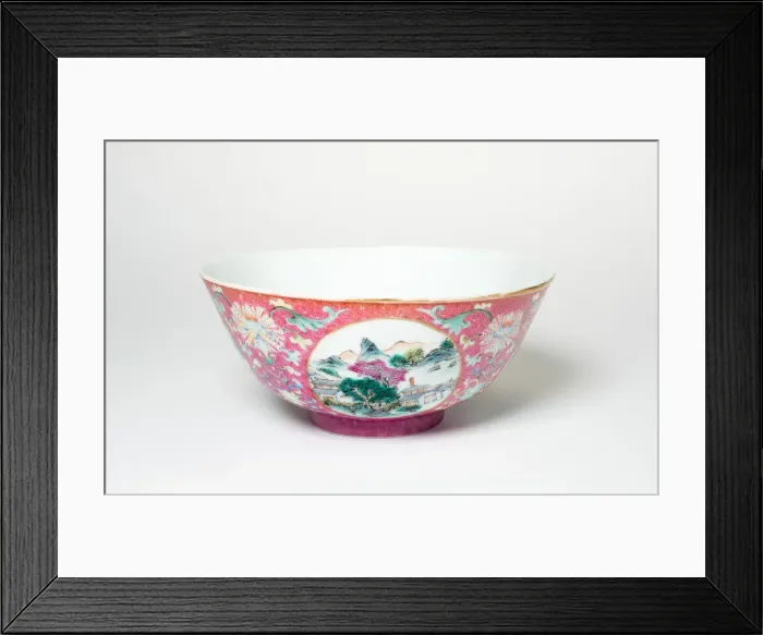Framed Print : Bowl with Landscapes, Medallions, and Stylized Flowers, Qing dynasty Framed Print : Bowl with Landscapes, Medallions, and Stylized Flowers, Qing dynasty