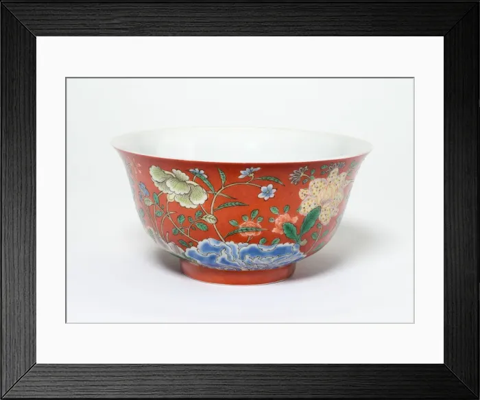 Framed Print : Bowl with Flowers on a Coral-Red Ground, Qing dynasty, Yongzheng reign mark (1723-1735) Framed Print : Bowl with Flowers on a Coral-Red Ground, Qing dynasty, Yongzheng reign mark (1723-1735)