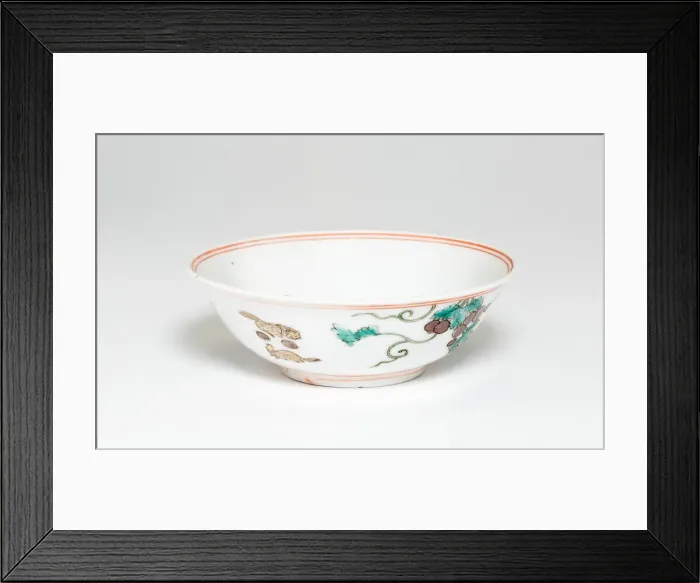 Framed Print : Bowl with Foxes and Grapes, Ming dynasty (1368-1644), Jiajing reign mark and period Framed Print : Bowl with Foxes and Grapes, Ming dynasty (1368-1644), Jiajing reign mark and period