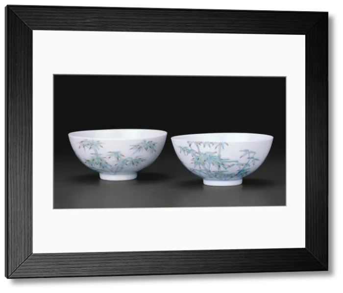 Framed Print : Pair of Teabowls with Bamboo, Qing dynasty, Yongzheng reign mark and period (1723-1735) Framed Print : Pair of Teabowls with Bamboo, Qing dynasty, Yongzheng reign mark and period (1723-1735)