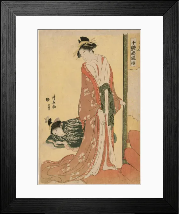 Framed Print : Courtesan Going to Bed, from the series Ten Types of Beauties in Pictures
