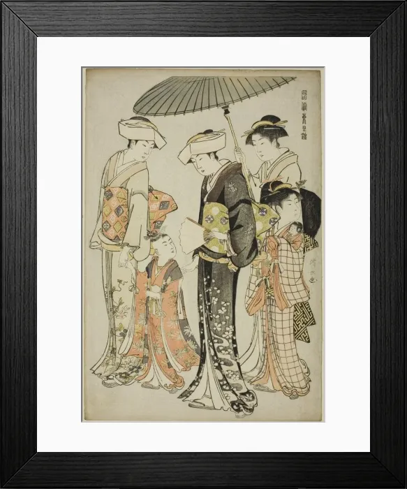 Framed Print : A Girl and Four Servants, from the series A Brocade of Eastern Manners... c Framed Print : A Girl and Four Servants, from the series A Brocade of Eastern Manners... c