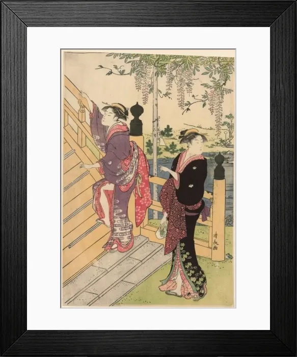 Framed Print : Admiring the wisteria at Kameido Shrine, c. 1786. Creator: Torii Kiyonaga Framed Print : Admiring the wisteria at Kameido Shrine, c. 1786. Creator: Torii Kiyonaga