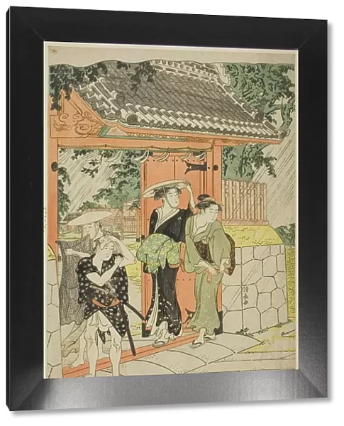 Sudden Shower at Mimeguri Shrine, c. 1787. Creator: Torii Kiyonaga