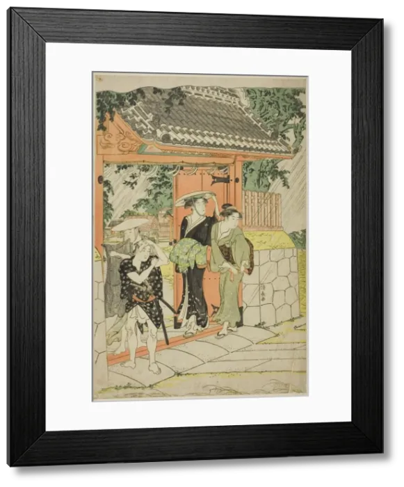 Framed Print : Sudden Shower at Mimeguri Shrine, c. 1787. Creator: Torii Kiyonaga Framed Print : Sudden Shower at Mimeguri Shrine, c. 1787. Creator: Torii Kiyonaga