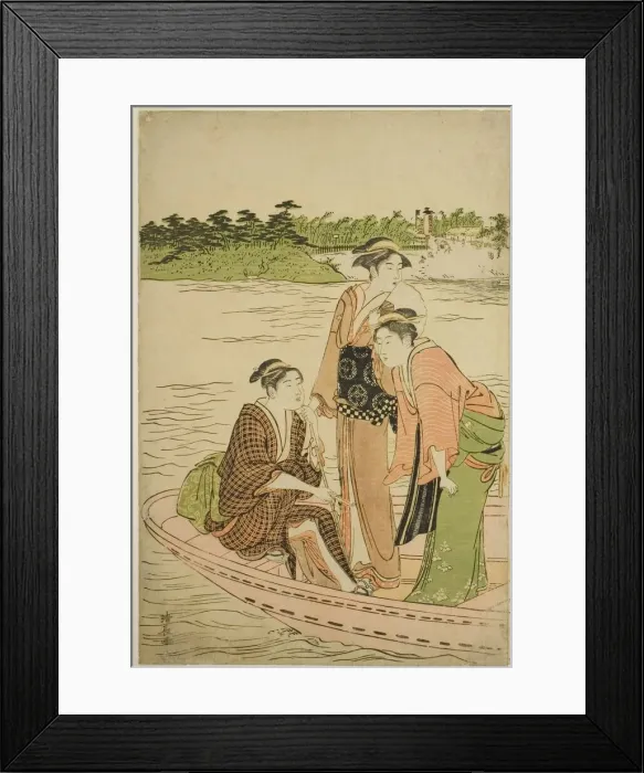 Framed Print : Ferry on the Rokugo River, c. 1784. Creator: Torii Kiyonaga Framed Print : Ferry on the Rokugo River, c. 1784. Creator: Torii Kiyonaga