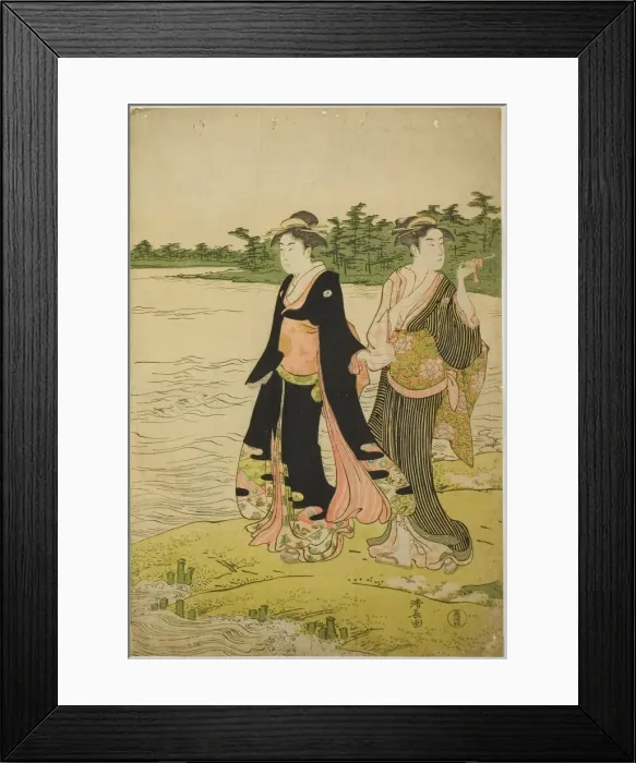Framed Print : Two Women Waiting for a Ferry on the Sumida River, c. 1787. Creator: Torii Kiyonaga Framed Print : Two Women Waiting for a Ferry on the Sumida River, c. 1787. Creator: Torii Kiyonaga