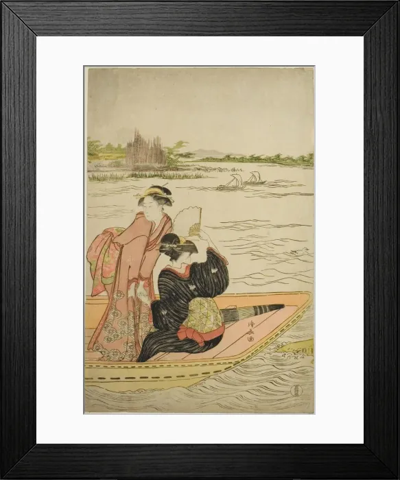 Framed Print : A Ferry on the Sumida River, c. 1787. Creator: Torii Kiyonaga Framed Print : A Ferry on the Sumida River, c. 1787. Creator: Torii Kiyonaga