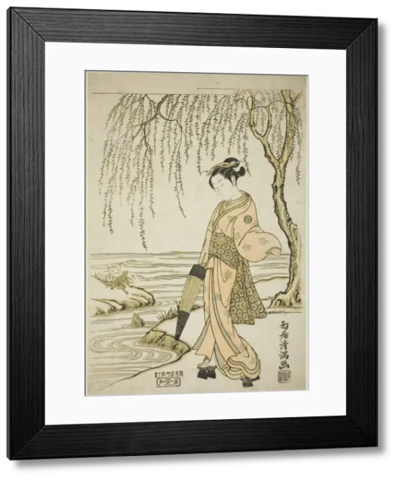 Framed Print : A Young Woman Watching Frogs (parody of Ono no Tofu), c. 1760 Framed Print : A Young Woman Watching Frogs (parody of Ono no Tofu), c. 1760