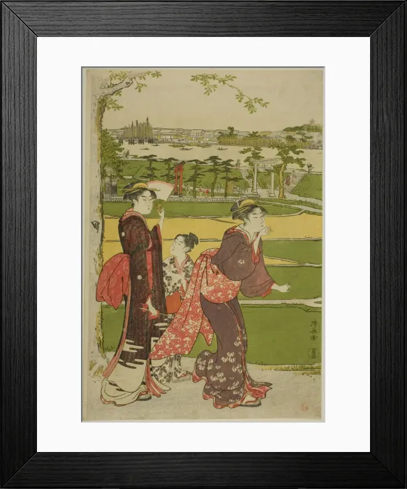 Framed Print : Women Visiting Mimeguri Shrine, c. 1787. Creator: Torii Kiyonaga Framed Print : Women Visiting Mimeguri Shrine, c. 1787. Creator: Torii Kiyonaga