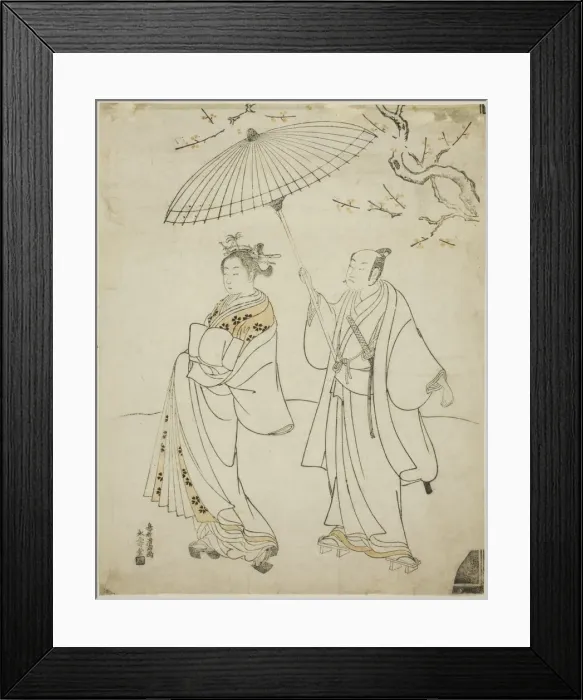 Framed Print : The Actors Ichikawa Komazo I (L) and Nakamura Matsue I (R), c. 1770. Creator: Torii Kiyomitsu Framed Print : The Actors Ichikawa Komazo I (L) and Nakamura Matsue I (R), c. 1770. Creator: Torii Kiyomitsu