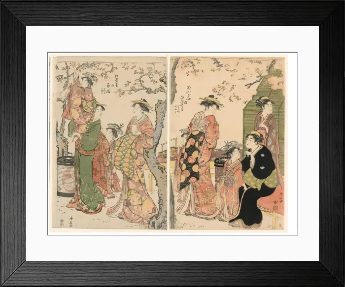 Framed Print : Courtesans and Their Child Attendants under Blossoming Cherry Trees, 1785 Framed Print : Courtesans and Their Child Attendants under Blossoming Cherry Trees, 1785