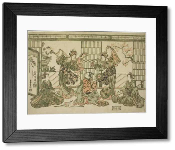 Framed Print : Entertainers performing the hobby-horse dance, c. 1764. Creator: Torii Kiyomitsu Framed Print : Entertainers performing the hobby-horse dance, c. 1764. Creator: Torii Kiyomitsu