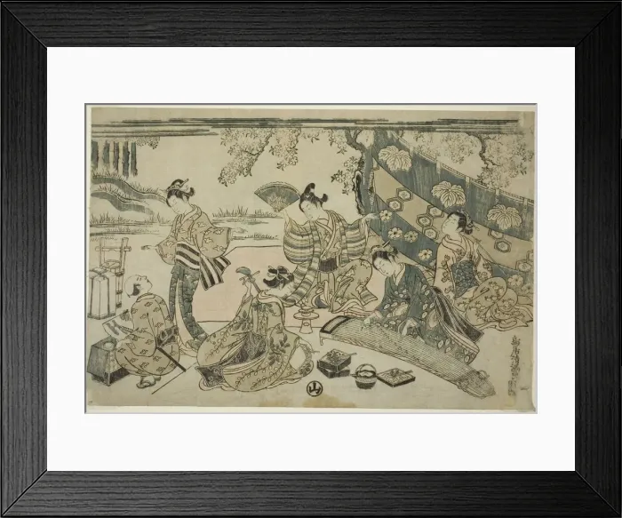 Framed Print : A picnic under cherry trees, c. 1755 / 64. Creator: Torii Kiyomitsu Framed Print : A picnic under cherry trees, c. 1755 / 64. Creator: Torii Kiyomitsu