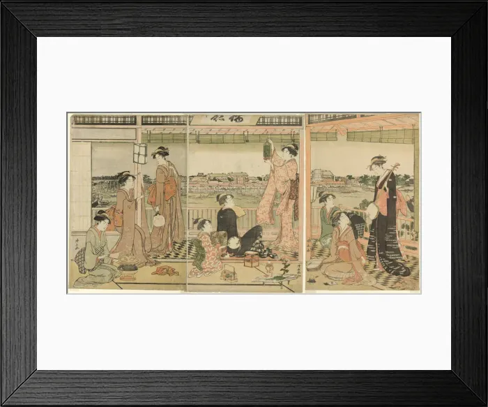Framed Print : A Party Viewing the Moon Across the Sumida River, c. 1787. Creator: Torii Kiyonaga Framed Print : A Party Viewing the Moon Across the Sumida River, c. 1787. Creator: Torii Kiyonaga