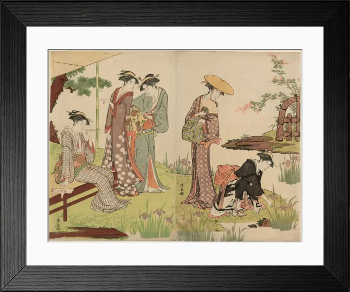 Framed Print : By an Iris Pond, c. 1785. Creator: Torii Kiyonaga Framed Print : By an Iris Pond, c. 1785. Creator: Torii Kiyonaga