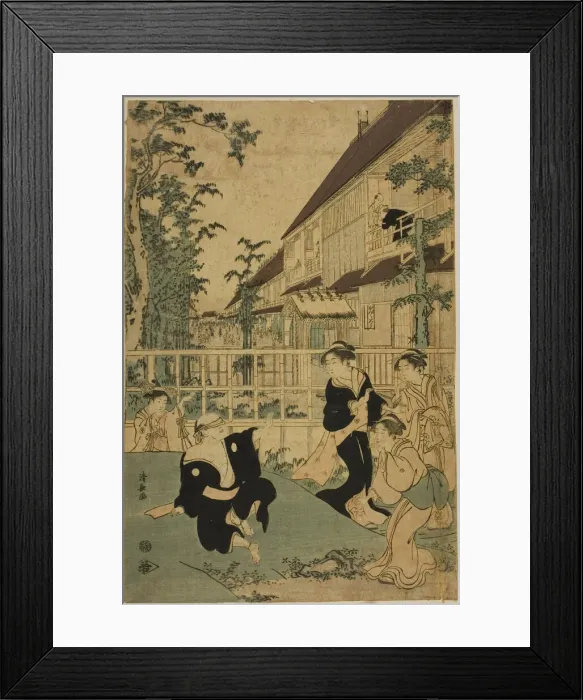 Framed Print : Outdoor Amusements at the Kankanro Teahouse in Yoshiwara, c. 1794 Framed Print : Outdoor Amusements at the Kankanro Teahouse in Yoshiwara, c. 1794