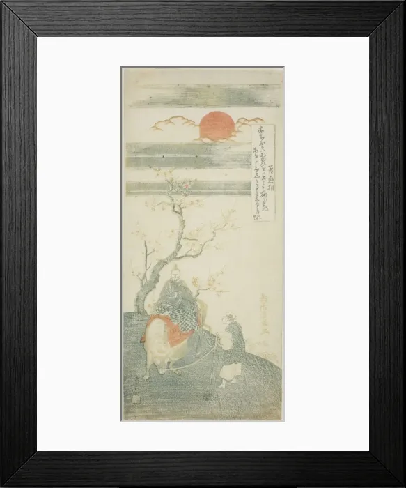 Framed Print : The Poet Sugawara no Michizane Riding an Ox, c. 1764. Creator: Torii Kiyomitsu Framed Print : The Poet Sugawara no Michizane Riding an Ox, c. 1764. Creator: Torii Kiyomitsu