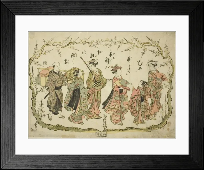 Framed Print : Party on their way to view plum blossoms, c. 1764. Creator: Torii Kiyomitsu Framed Print : Party on their way to view plum blossoms, c. 1764. Creator: Torii Kiyomitsu