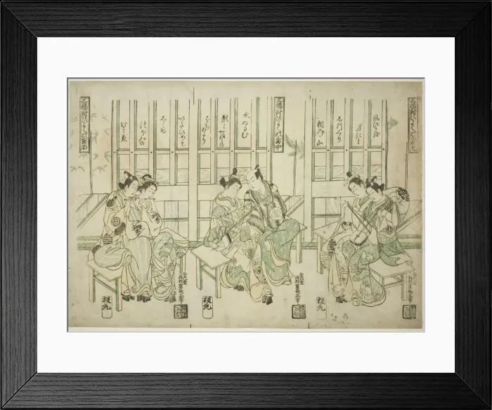 Framed Print : Set of Three, Love Birds in Three Kinds of Music (Sampukutsui hiyoku no san kyoku), c Framed Print : Set of Three, Love Birds in Three Kinds of Music (Sampukutsui hiyoku no san kyoku), c