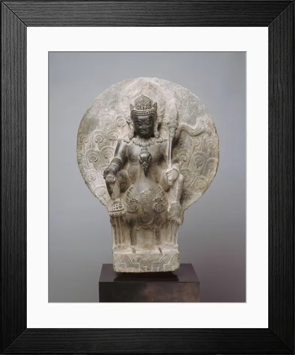Framed Print : Kumara, the Youthful God of War on his Peacock Mount, 8th / 9th century. Creator: Unknown Framed Print : Kumara, the Youthful God of War on his Peacock Mount, 8th / 9th century. Creator: Unknown
