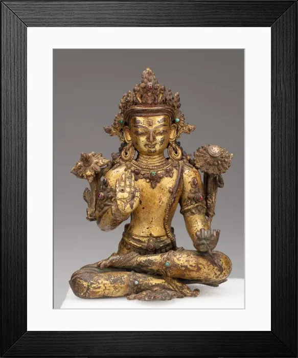 Framed Print : Bodhisattva Avalokiteshvara Seated with Hand in Gesture of Reassurance (Abhayamudra) Framed Print : Bodhisattva Avalokiteshvara Seated with Hand in Gesture of Reassurance (Abhayamudra)