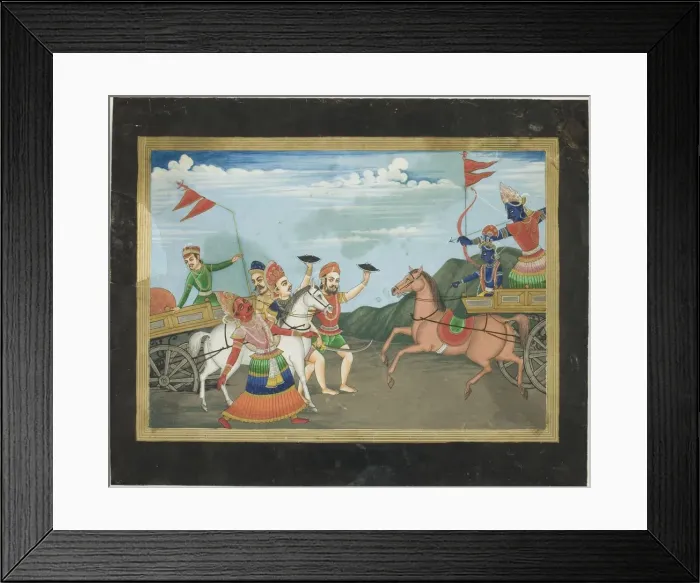 Framed Print : Arjuna Slays Karna, Page from a Mahabharata Series, c. 19th century. Creator: Unknown Framed Print : Arjuna Slays Karna, Page from a Mahabharata Series, c. 19th century. Creator: Unknown