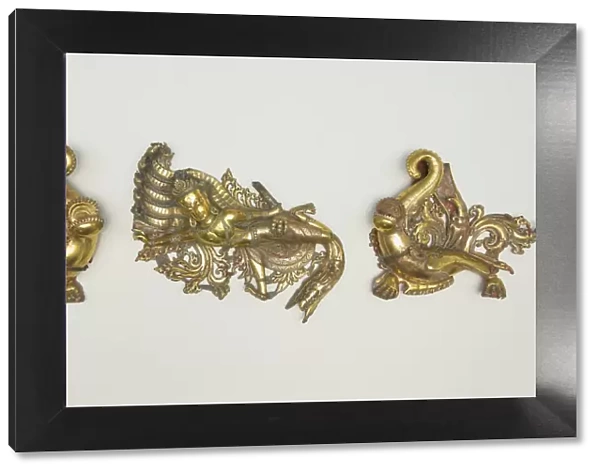 Set of Three Shrine Ornaments with Two Crocodiles (Makara) and a Serpent King