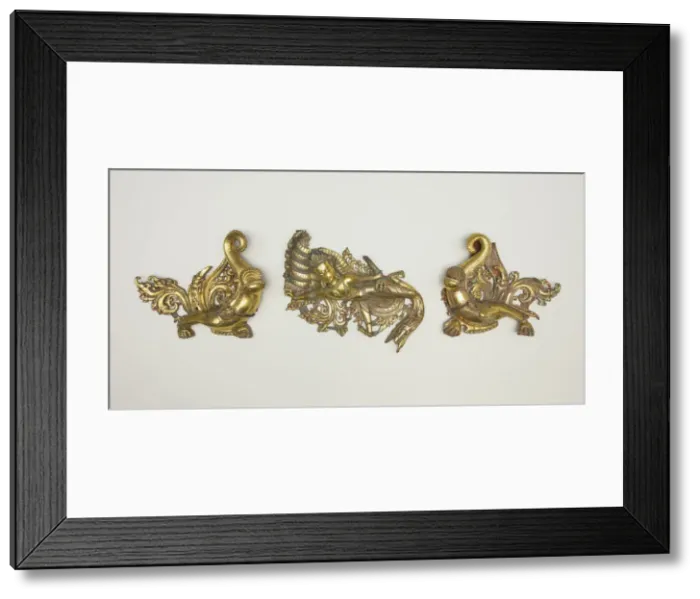 Framed Print : Set of Three Shrine Ornaments with Two Crocodiles (Makara) and a Serpent King Framed Print : Set of Three Shrine Ornaments with Two Crocodiles (Makara) and a Serpent King