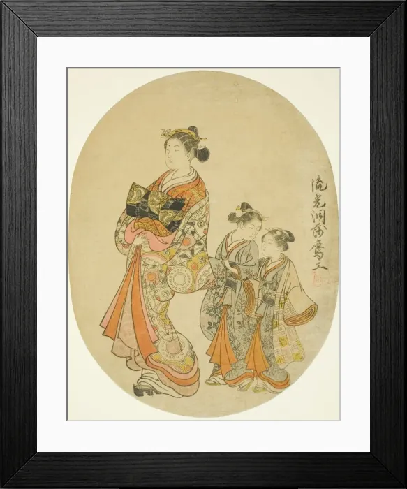 Framed Print : Courtesan and Two Kamuro, Japan, 1766. Creator: Komatsuya Hyakki Framed Print : Courtesan and Two Kamuro, Japan, 1766. Creator: Komatsuya Hyakki