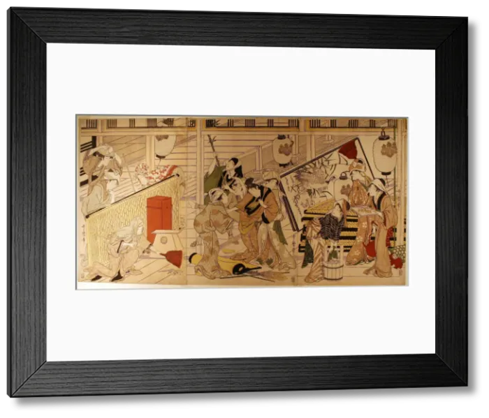 Framed Print : House cleaning in preparation for the New Year, Japan, late 1790s Framed Print : House cleaning in preparation for the New Year, Japan, late 1790s